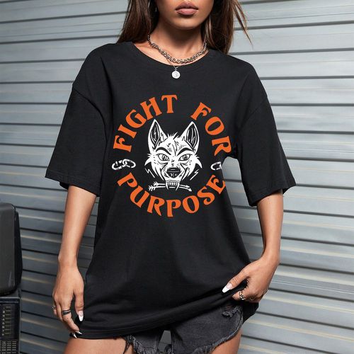 T-shirt oversize à imprimé slogan et chat - SHEIN - Modalova