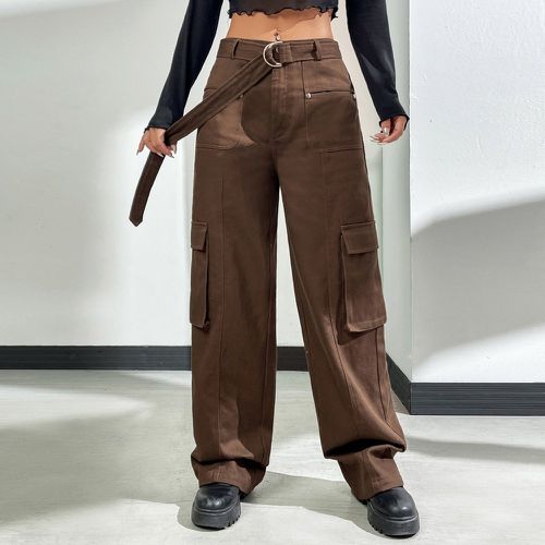 Pantalon cargo à poche à rabat ceinturé - SHEIN - Modalova