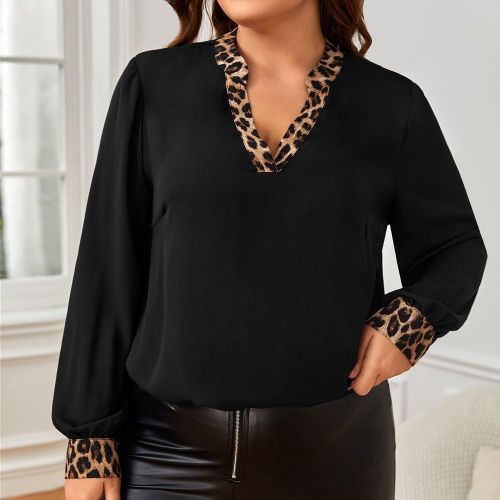 Blouse avec manches lanternes à imprimé léopard - SHEIN - Modalova