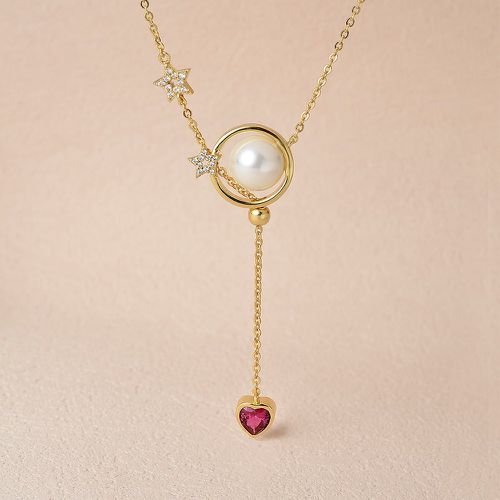 Collier avec pendentif zircone cubique étoile & à fausse perle à breloque cœur - SHEIN - Modalova