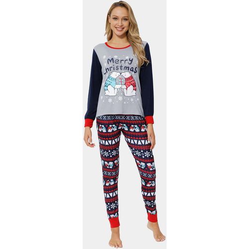 Ensemble de pyjama 1 pièce t-shirt à imprimé Noël et ours à blocs de couleurs & 1 pièce Pantalon - SHEIN - Modalova