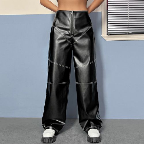 Pantalon ample à surpiqûres zippé en cuir PU - SHEIN - Modalova