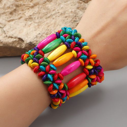 Bracelet perlé à blocs de couleurs en bois - SHEIN - Modalova