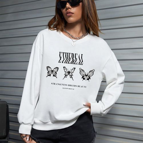 Sweat-shirt à motif slogan et papillon - SHEIN - Modalova