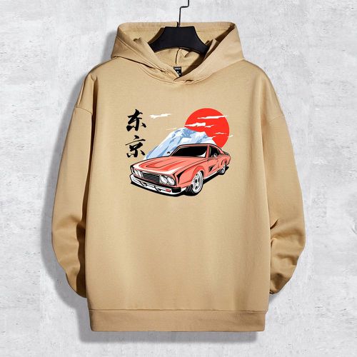 Sweat-shirt à capuche thermique à motif voiture et caractère chinois - SHEIN - Modalova