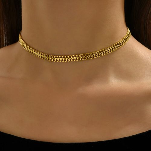 Pièce Chaîne En Acier Inoxydable Charmante, À La Mode Et Polyvalente Plaquée Or 18 Carats Avec Une Personnalité Simple Et Un Design En Grille, Id - SHEIN - Modalova