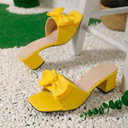 Talons Épais Sandales à Talons Hauts Mode Bout Ouvert, Couleur Jaune, Élégantes Chaussures Casual à Talons Hauts avec Nœud Papillon, Nouvelle Ar - SHEIN - Modalova