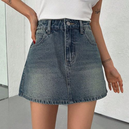 Jupe-Short En Jean Taille Haute - SHEIN - Modalova