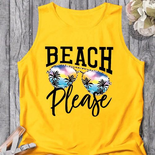 Débardeurs au style de vacances avec imprimé tropical et lettres, pour l'été. T-shirts graphiquess - SHEIN - Modalova