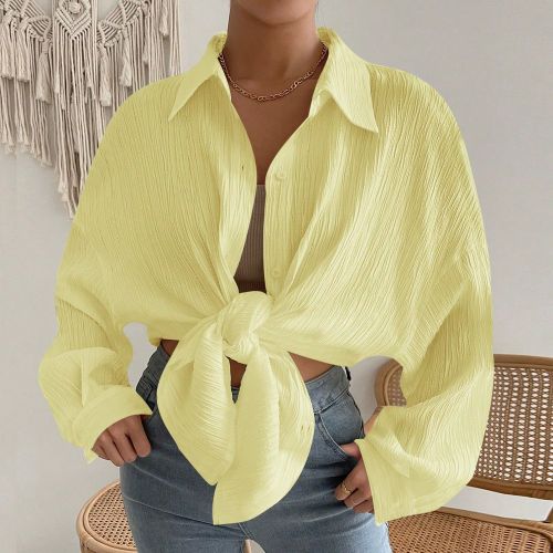 Chemisier cardigan décontracté de printemps à boutonnière lâche et à texture tombante d"épaule - SHEIN - Modalova