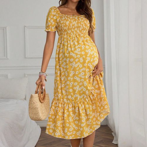 Robe d'impression florale Ditsy décontractée de vacances de maternité - SHEIN - Modalova