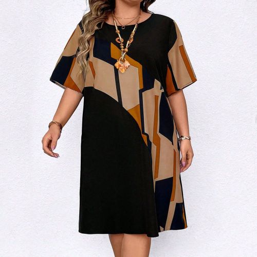Robe décontractée à manches courtes col rond avec imprimé floral et bloc de couleurs,s grandes tailles, pour l'été - SHEIN - Modalova