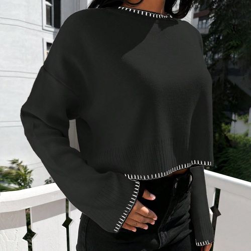 Pull Ample À Col Rond Avec Épaule Tombante - SHEIN - Modalova