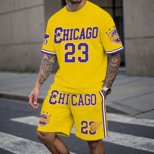 Ensemble de jersey de basket-ball Streetwear Académies, INS, jersey imprimé surdimensionné numéro 23 Chicago avec flamme, ensemble t-shirt et shor - SHEIN - Modalova