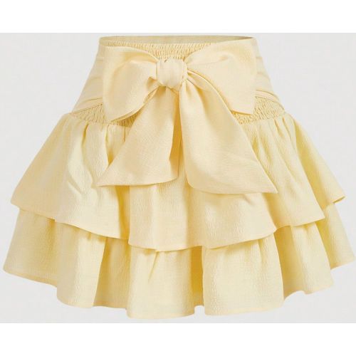 Jupe évasée à volants multicouches avec nœud jaune, style été - SHEIN - Modalova