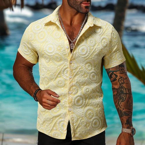 Chemise à manches courtes col cranté avec motif floral tridimensionnel de texture en tricots. Convient comme cadeau pour les amis et les petits amis - SHEIN - Modalova