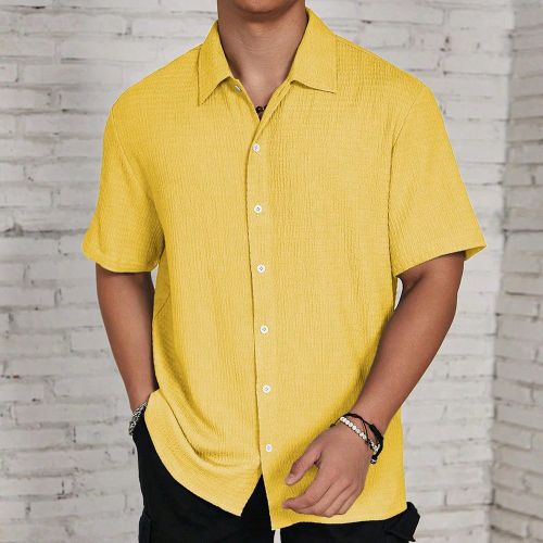 Chemise à manches courtes boutonnée de couleur unie coupe amples - SHEIN - Modalova
