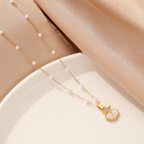 Pièce Collier Pendentif Étoile De Mer À Décor De Strass, Perle Imitation En Forme De Coquille - SHEIN - Modalova