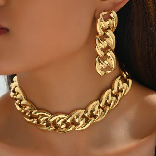 Pièce Collier chaîne dorée de style Y2K punk gothique et 1 paire de boucles d'oreilles en métal déclarations, ensemble de bijoux luxueux pour les - SHEIN - Modalova