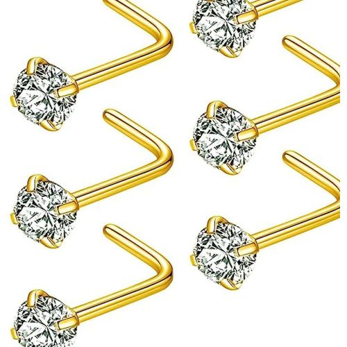 Pièces/set En Acier Inoxydable Goujons De Nez Élégant Avec Strass Piercing Pour Nez & Homme 20g Design L Piercing Nasal Bijou 3MM - SHEIN - Modalova