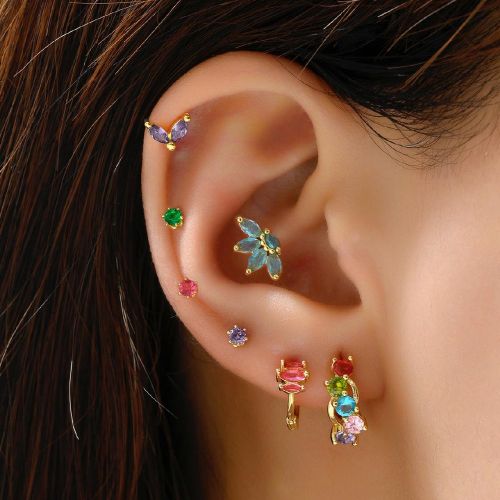 Pièces/set Set De Bijoux À La Mode Et Exquis Coloré Zircone Cubique Chaîne Oreille Adapté Pour Port Quotidien , Fête , Festival - SHEIN - Modalova