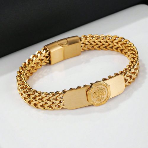 Pièce Bracelet chaîne élément Arbre de Vie en acier inoxydable plaqué or 18 carats, cadeau pour les rendez-vous - SHEIN - Modalova