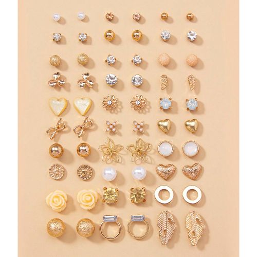Paires/set Boucles d'oreilles élégantes et simpless, avec fleurs, cœurs et noeuds papillon en métal et perle. Idéal pour un cadeau de Saint Valen - SHEIN - Modalova