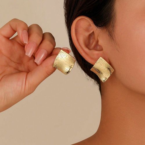Paire De Boucles D'oreilles Géométriques En Métal En Forme De Carré Et De Vagues - SHEIN - Modalova