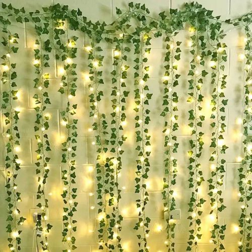 Set Guirlande lumineuse à suspendre de plantes de vigne artificielles, plantes de lierre artificielles décoratives avec 200 lumières de rideau LED - SHEIN - Modalova