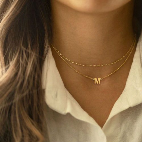 Ensemble de collier de chaîne à billes en acier inoxydable avec pendentif initial en deux piècess - SHEIN - Modalova