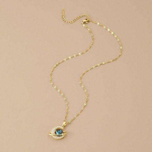 Pièce Collier en acier inoxydable avec ciel étoilé, papillon et lune serti de strasss - SHEIN - Modalova