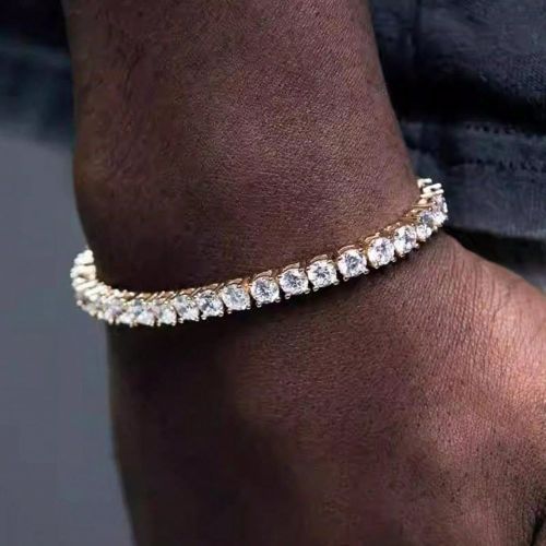 Pièce Bracelet plaqué or style hip-hop en strass, bracelet unisexe étincelant avec micro-zircone incrustée - SHEIN - Modalova