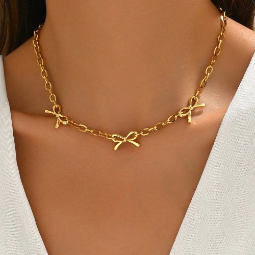Pièce Collier pendentif en forme de nœud papillon plaqué or 18 carats, convient pour le port quotidien des s pour la Saint-Valentin - SHEIN - Modalova