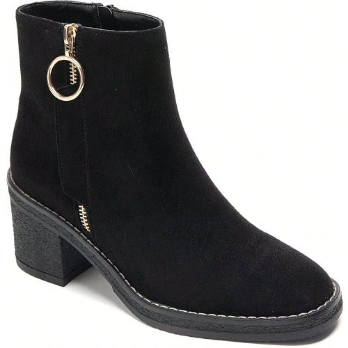 Bottines en daim à talon moyen et zip doré - Simplicité raffinée et confort quotidien - SHEIN - Modalova