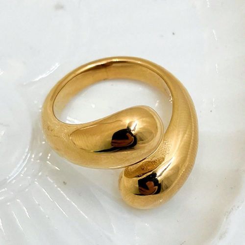 Pièce Bague plaqué or 18 carats de style vintage français en forme de goutte d'eau à deux têtes, bague unisexe en acier inoxydable pour tous les - SHEIN - Modalova