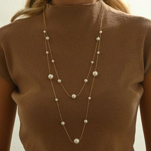 Collier à deux couches en or 18 carats plaqué avec grandes et petites perles, en acier inoxydable, convient pour un port quotidien et en cadeau - SHEIN - Modalova