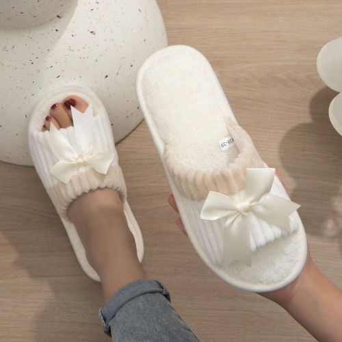 Mules avec décoration en nœud, mules de maison confortables à bout ouvert et moelleuses, mules d'intérieurs - SHEIN - Modalova
