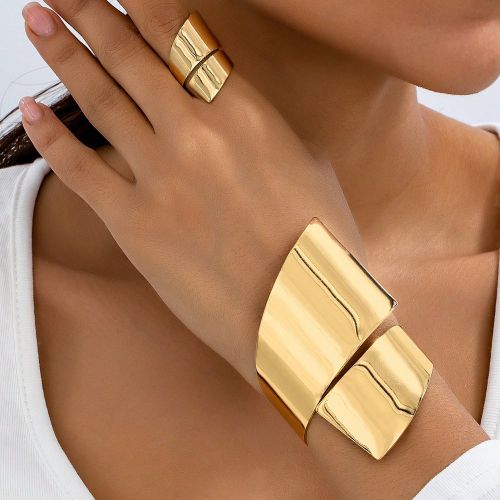 Ensemble de 2 bracelets et bagues géométriques asymétriques en métal doré, style vintage de luxe élégant et à la mode, idéal comme cadeau pou - SHEIN - Modalova