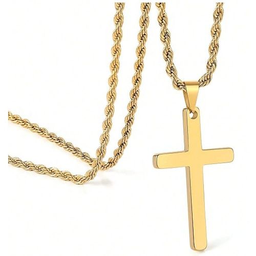 Pièce Nouvelle mode Pendentif croix en acier inoxydable plaqué or 18K avec chaîne en corde tordue, convenable pour un bijou de port quotidiens et c - SHEIN - Modalova