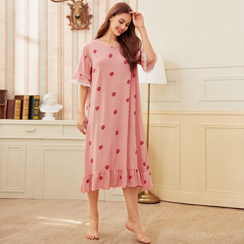 Robe de nuit avec imprimé fraise et plis - SHEIN - Modalova