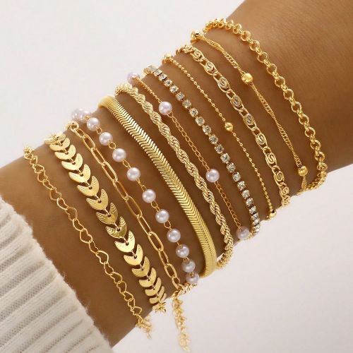 Pièces/set Bracelet chaîne de serpent avec perle en forme de cœur et strass, simple et élégant. Convient pour le rencard, les vacances, le match - SHEIN - Modalova