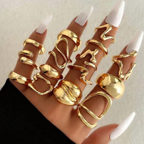 Ensemble de 15 bagues ouvertes géométriques asymétriques et exagérées, style ligne de lave, idéales pour les fêtes, rassemblements et vacances - SHEIN - Modalova
