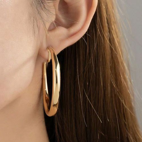 Paire de boucles d'oreilles clips basiques à cercle métallique à la mode (sans perçage nécessaire) - SHEIN - Modalova