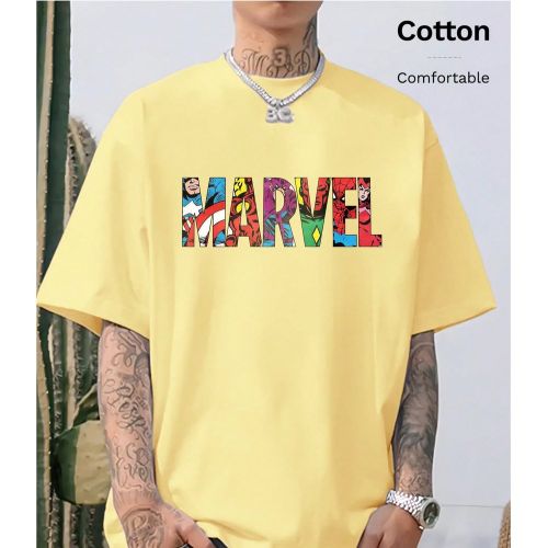 T-shirt en coton côtelé co-marqué Marvel, imprimé Marvel Heroes Assemble, vêtements de sports de style universitaire printemps et été, hauts à - SHEIN - Modalova