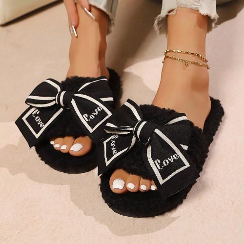 Mules avec détails nœud, mules d'intérieur avec peluche texturée, mules de chambre confortables, mules toutes saisons, mules d'intérieur , mules - SHEIN - Modalova