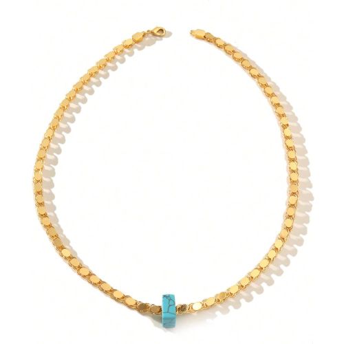 Pièce Collier chaîne fait main plaqué cuivre vintage minimaliste avec pierre de paon, convient pour le port quotidien des s et comme cadeau de vaca - SHEIN - Modalova