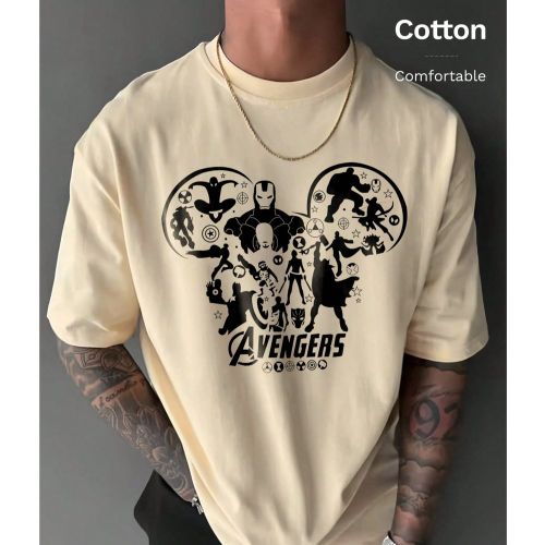 T-shirt décontracté à col rond en coton co-marqué Marvels, imprimé Avengers, hauts polyvalentss printemps et été, hauts à manches courtes doux - SHEIN - Modalova