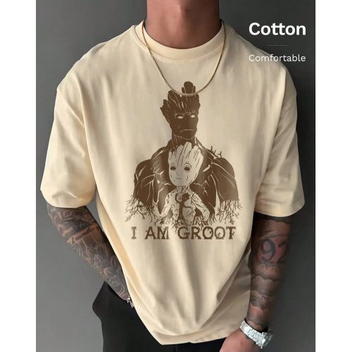 T-shirt en coton côtelé, imprimé Groot, vêtements de sports de style universitaire printemps et été, hauts à manches courtes s, doux et respira - SHEIN - Modalova