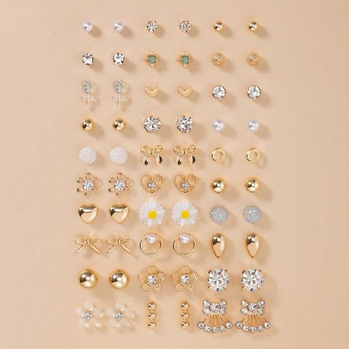 Pièces/set Boucles d'oreilles à tige fleur, cœur, nœud papillon, strass, marguerite, souffle de bébé, perle métallique fausse, designs minimali - SHEIN - Modalova