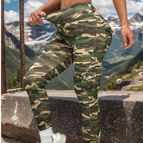Leggings de sport de plein air à poches cargo de camouflages, pantalon moulant de fitness de yoga taille haute levante - SHEIN - Modalova